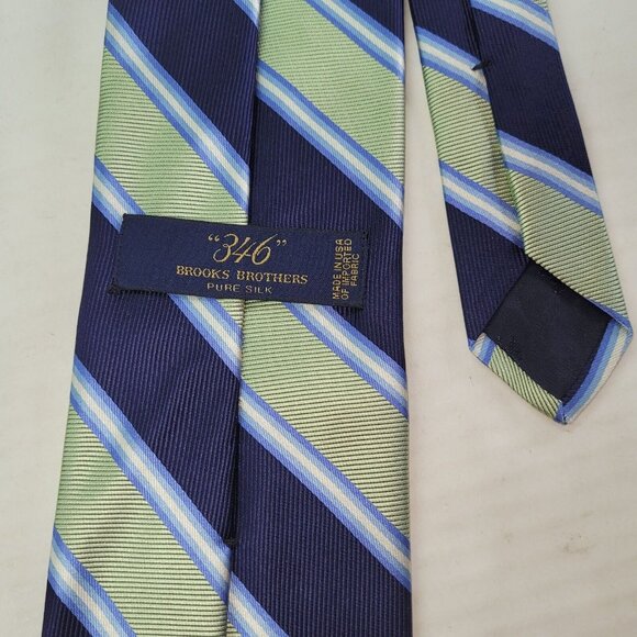 Brooks Brothers 346 Tie Mens Necktie Blue Green Stripe Silk Made In USA Preppy - Picture 4 of 7